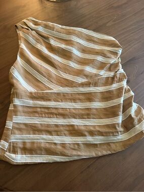 Zara Tan and Cream Striped One-Shoulder Camisole